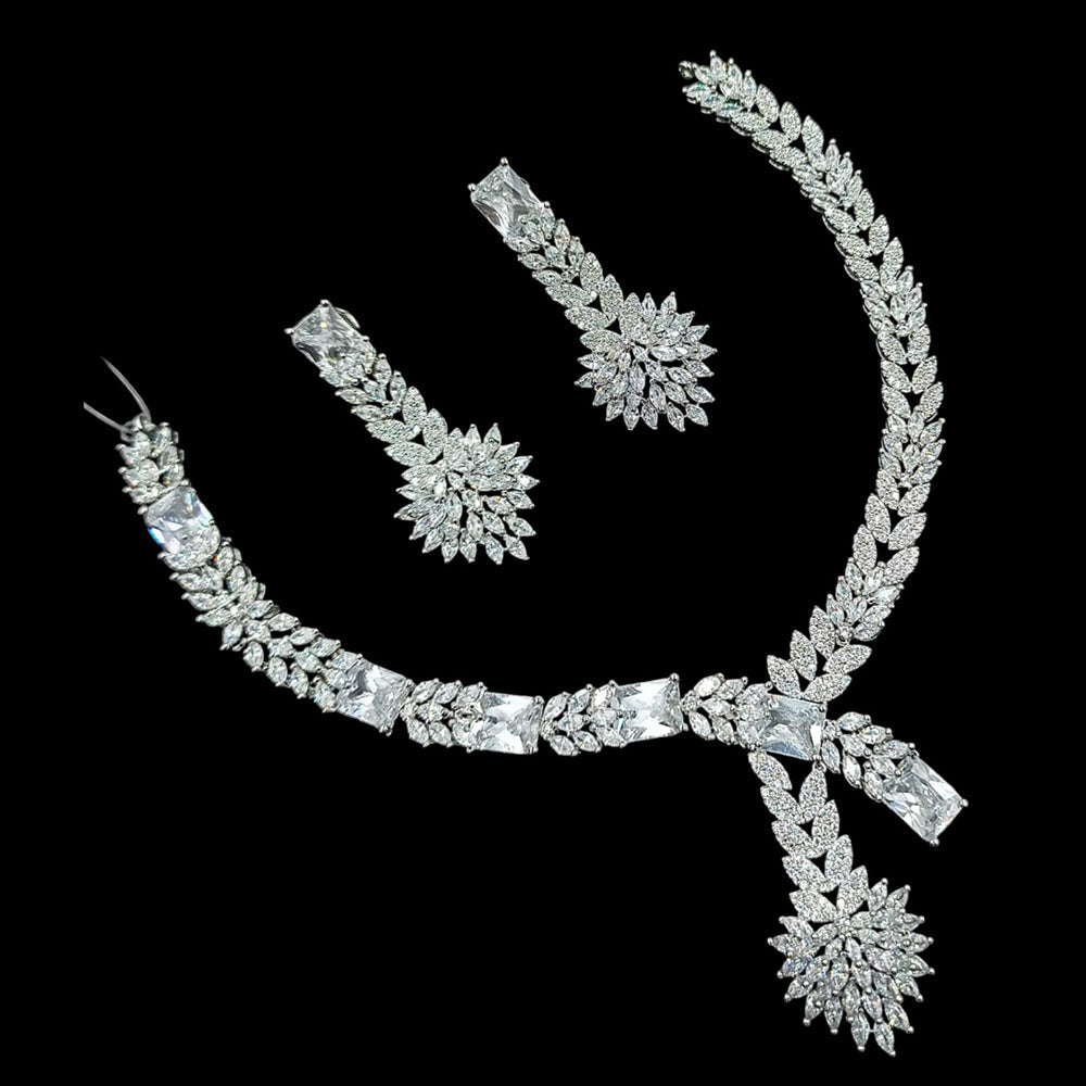 NAFJ Majestic American Diamond Style Necklace Set for Engagement & Special Occasions