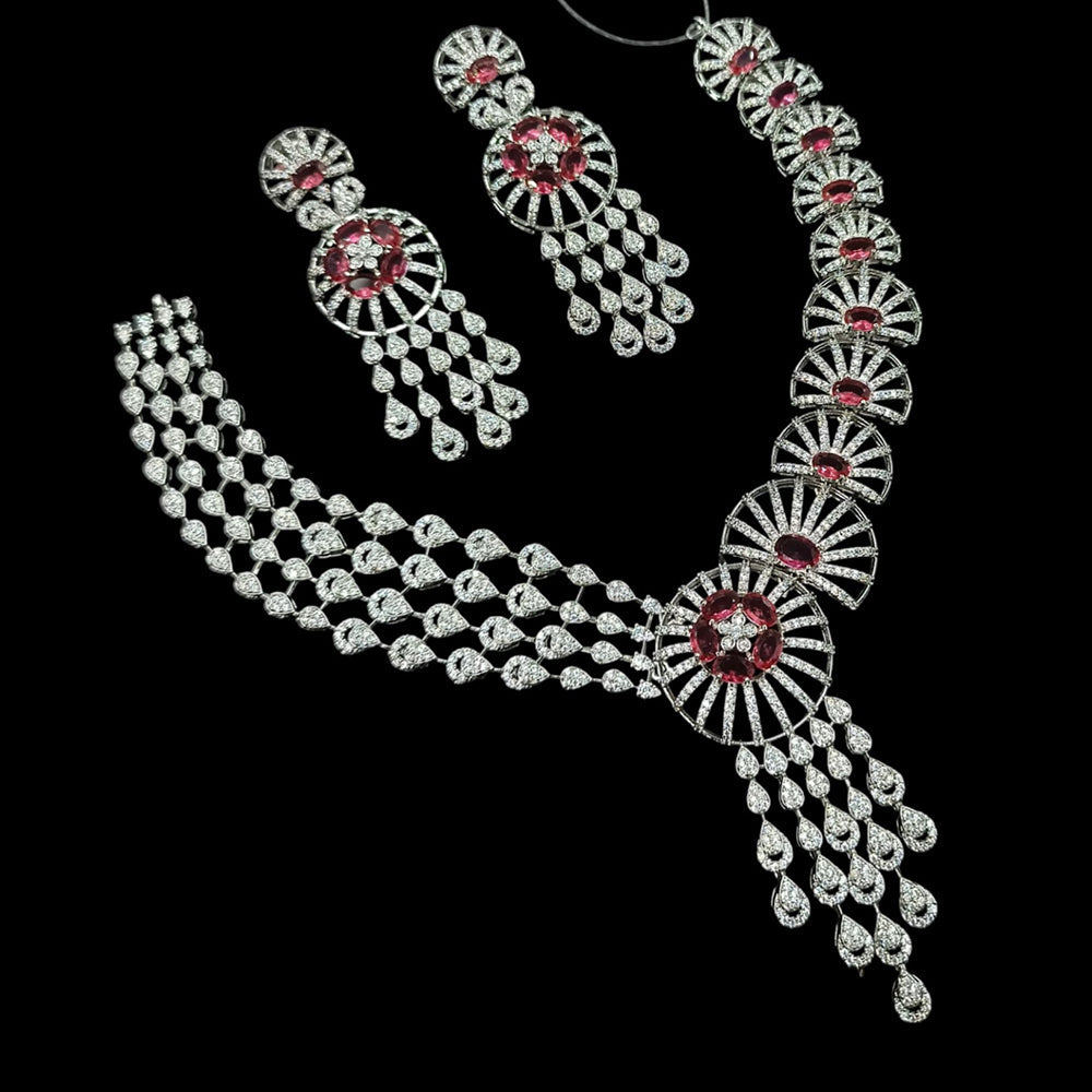 NAFJ Majestic American Diamond Style Necklace Set for Engagement & Special Occasions
