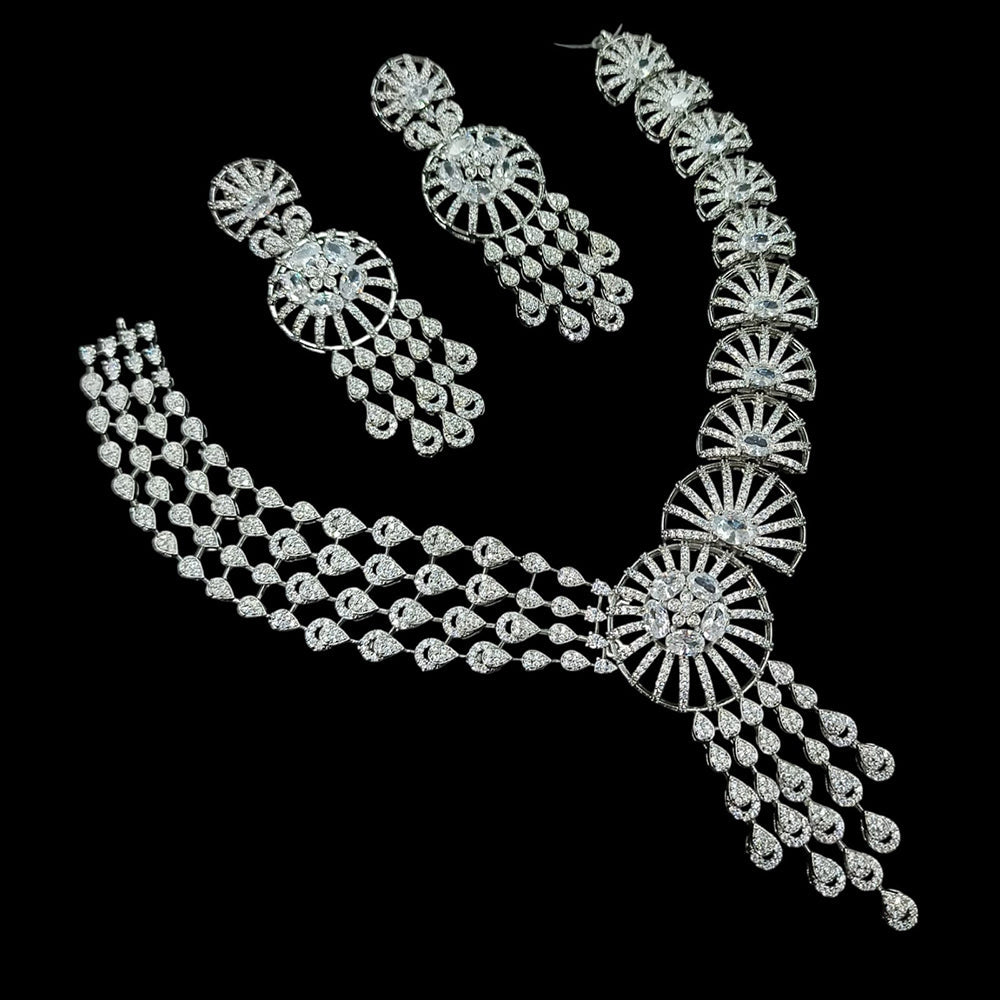 NAFJ Majestic American Diamond Style Necklace Set for Engagement & Special Occasions