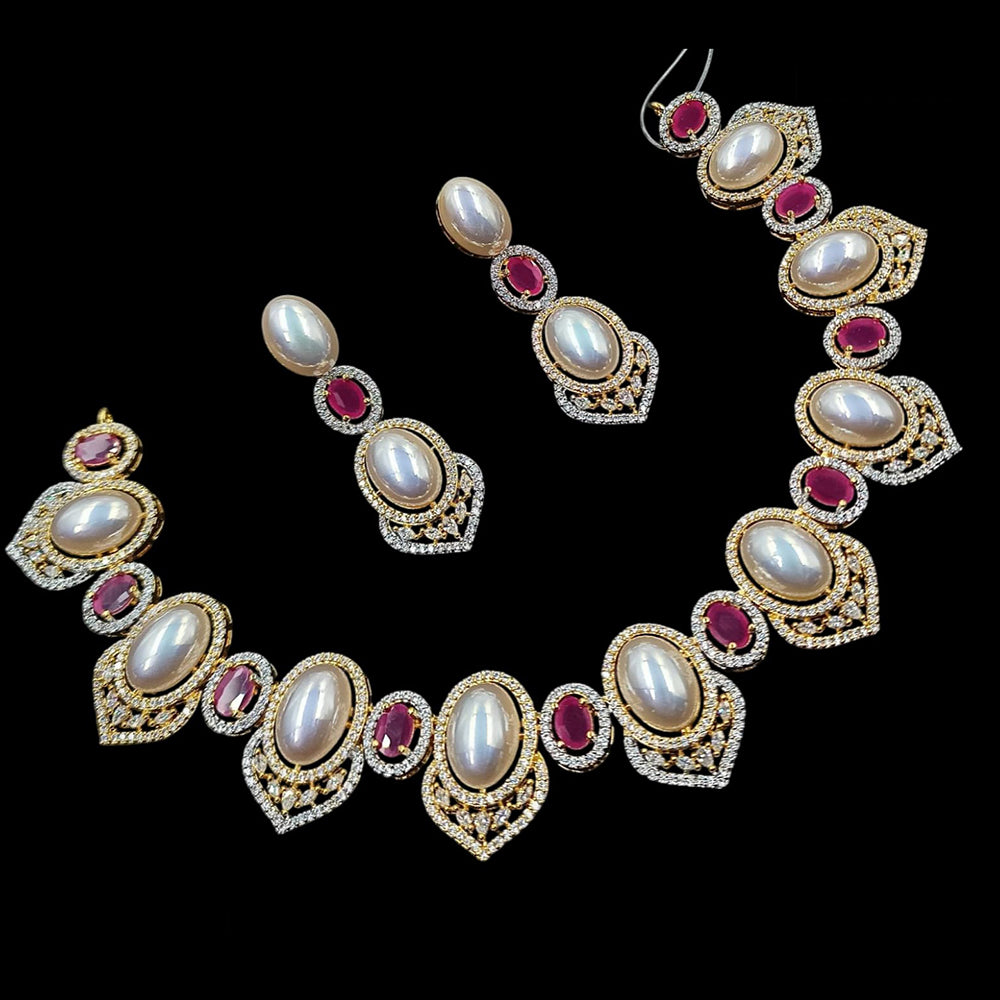 NAFJ Majestic American Diamond Style Necklace Set for Engagement & Special Occasions