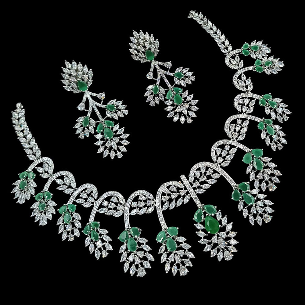 NAFJ Royal Touch American Diamond Necklace with Matching Earrings