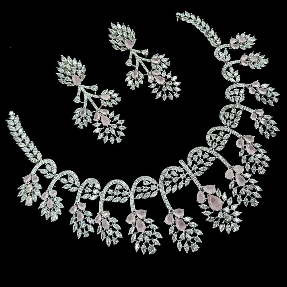 NAFJ Royal Touch American Diamond Necklace with Matching Earrings