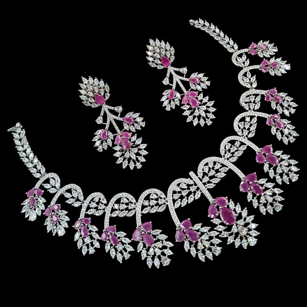 NAFJ Royal Touch American Diamond Necklace with Matching Earrings