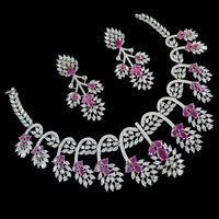 NAFJ Royal Touch American Diamond Necklace with Matching Earrings