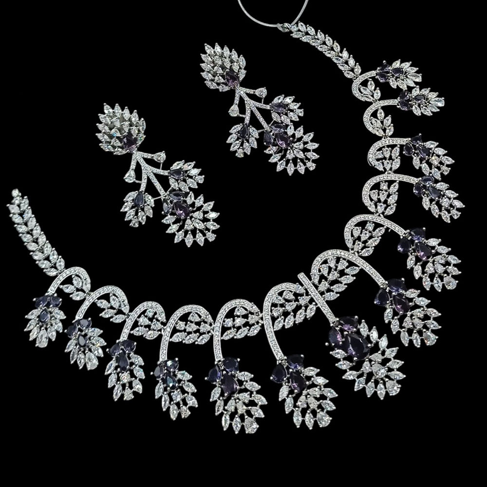 NAFJ Royal Touch American Diamond Necklace with Matching Earrings