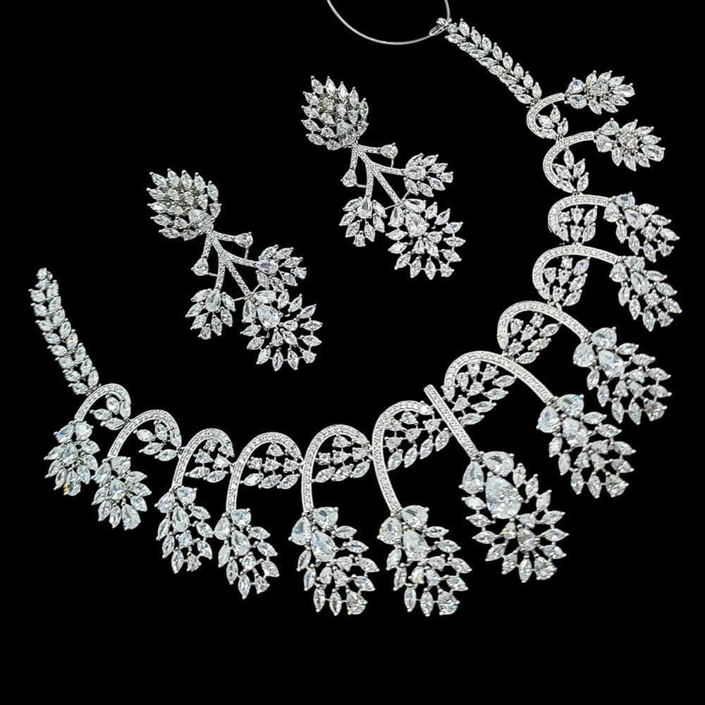 NAFJ Royal Touch American Diamond Necklace with Matching Earrings