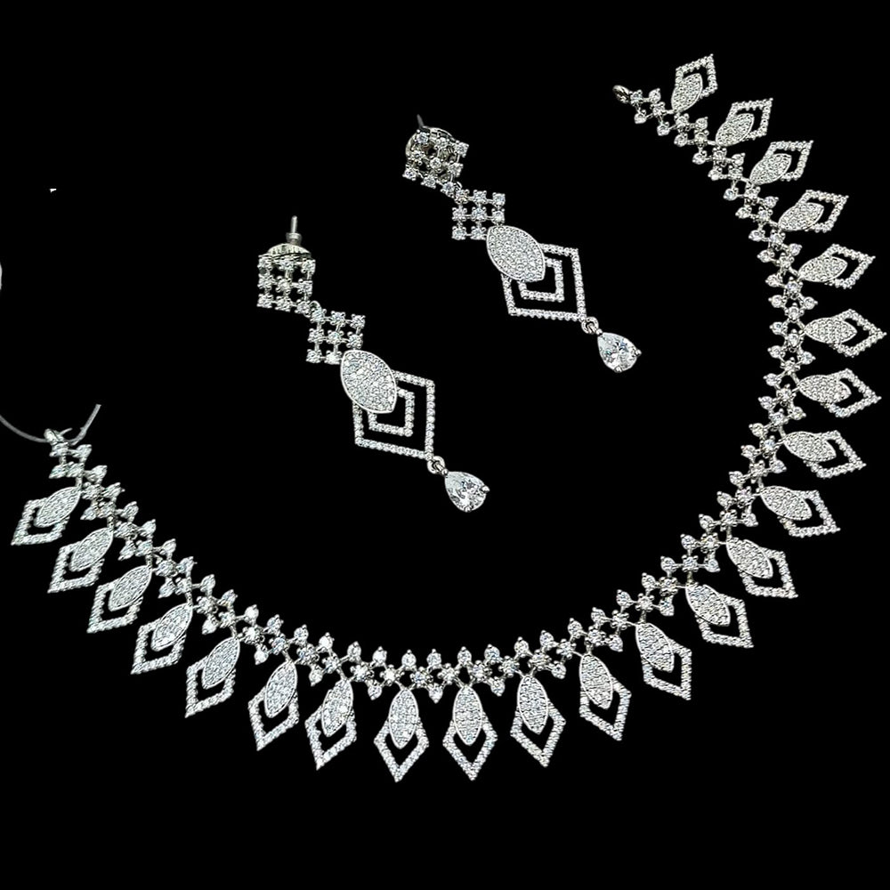 NAFJ Royal Touch American Diamond Necklace with Matching Earrings