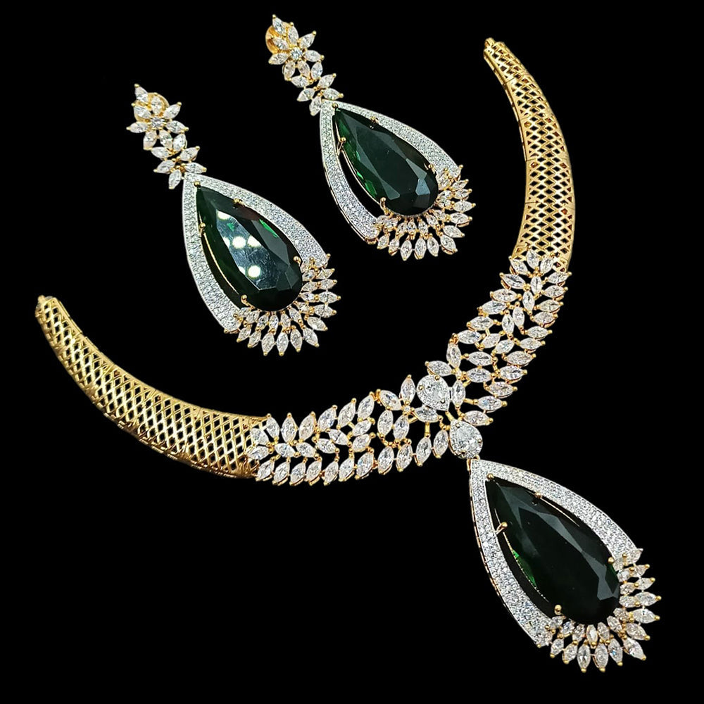 NAFJ Royal Touch American Diamond Necklace with Matching Earrings