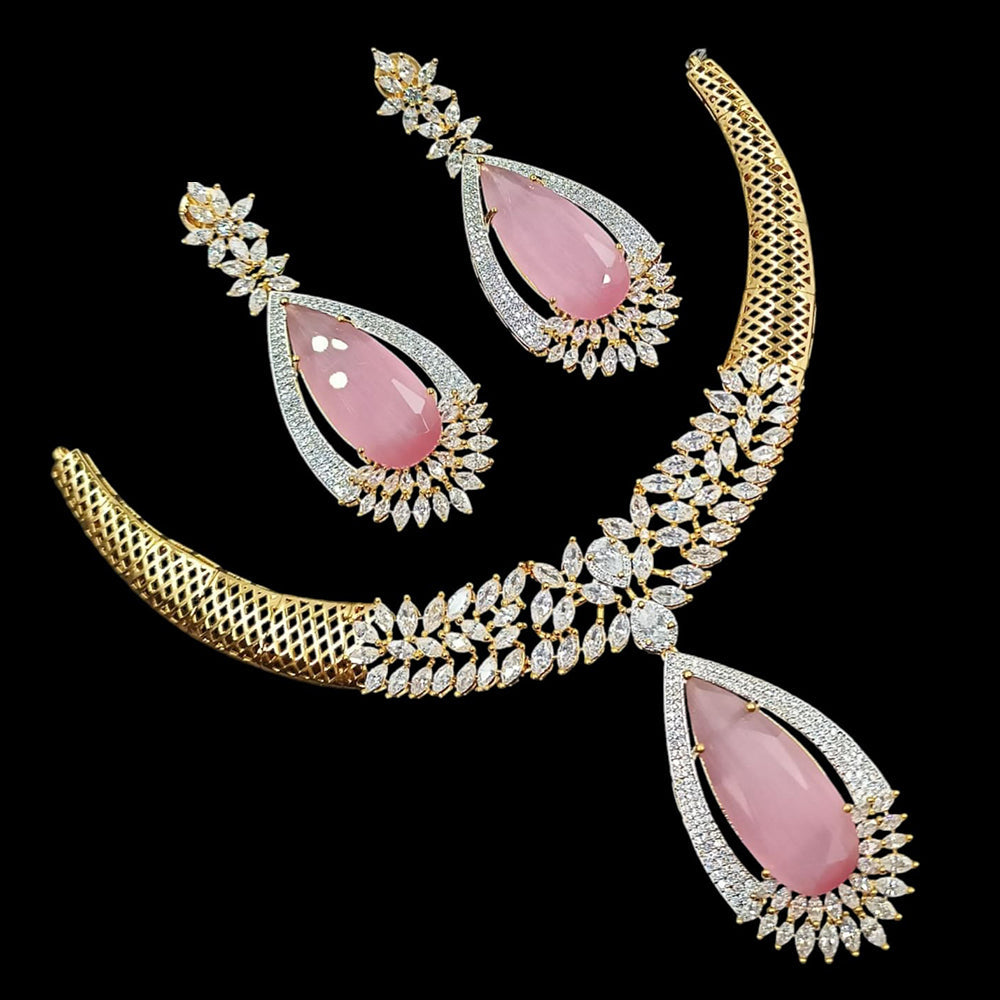 NAFJ Royal Touch American Diamond Necklace with Matching Earrings