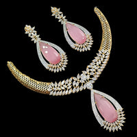 NAFJ Royal Touch American Diamond Necklace with Matching Earrings