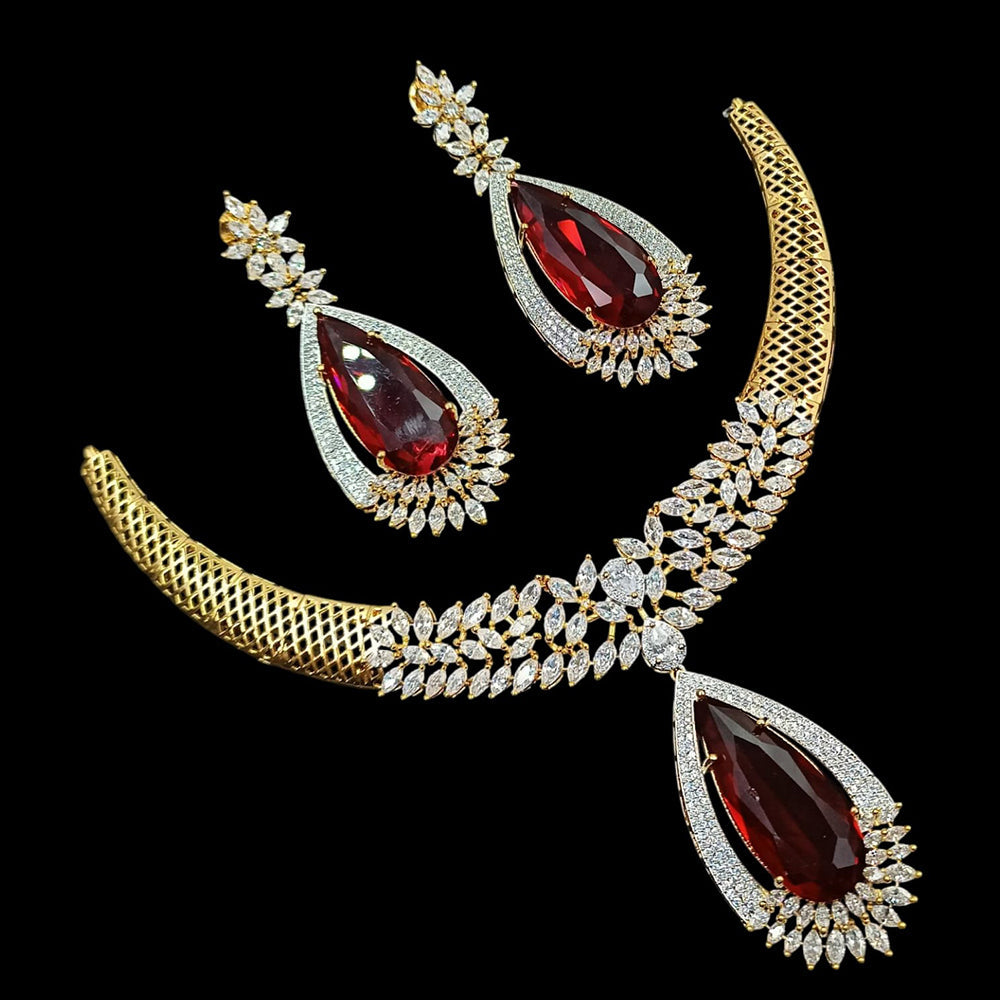 NAFJ Royal Touch American Diamond Necklace with Matching Earrings