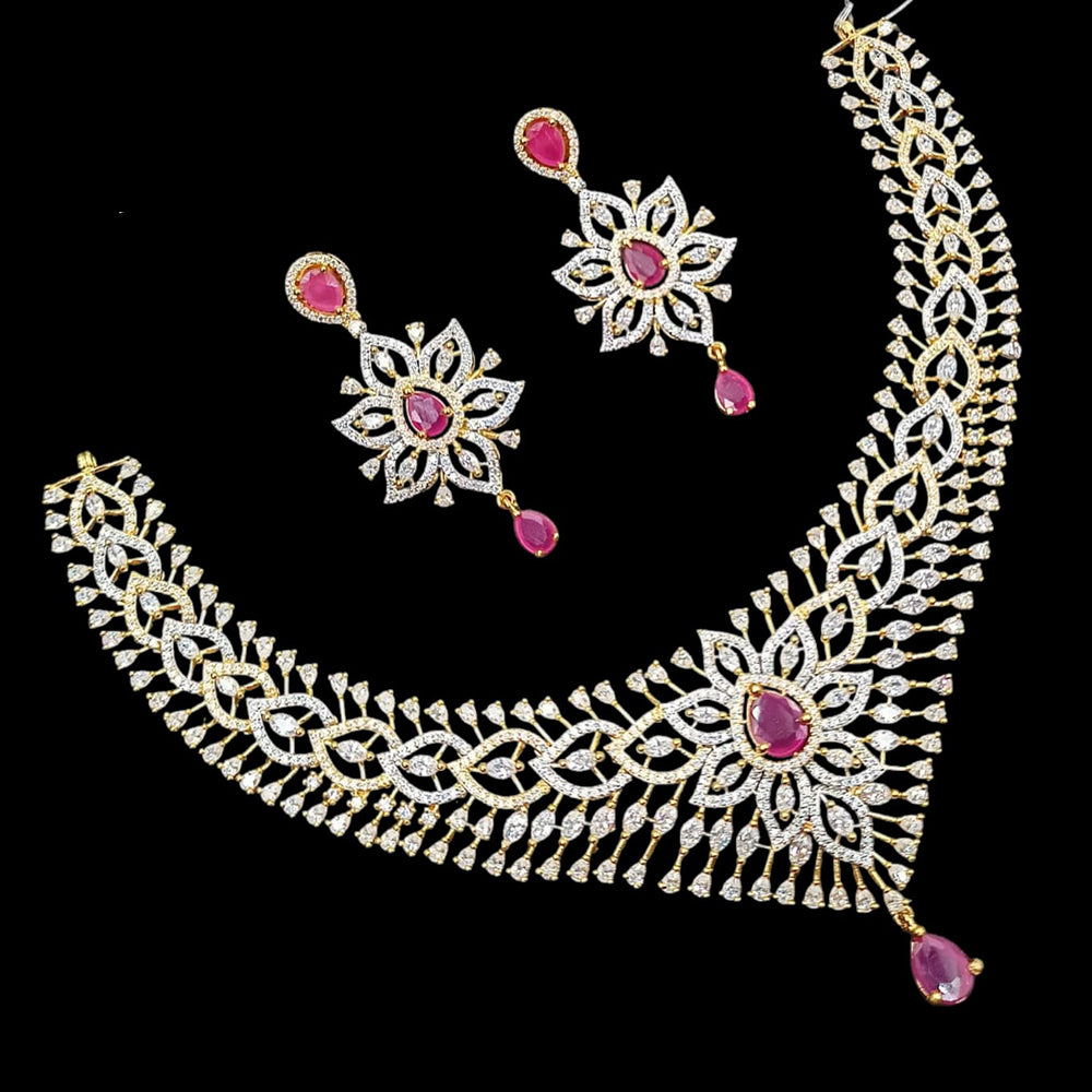 NAFJ Royal Touch American Diamond Necklace with Matching Earrings