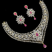 NAFJ Royal Touch American Diamond Necklace with Matching Earrings