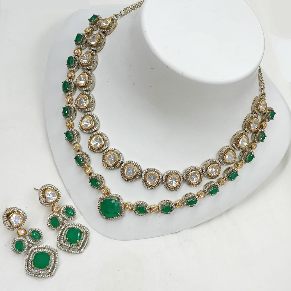 NAFJ Handcrafted Polki Kundan Multi Layer Necklace Set for Festive And Wedding Wear