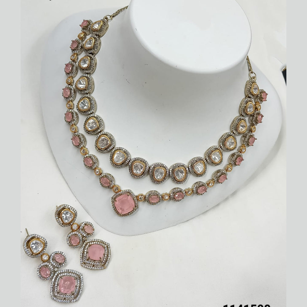 NAFJ Handcrafted Polki Kundan Multi Layer Necklace Set for Festive And Wedding Wear