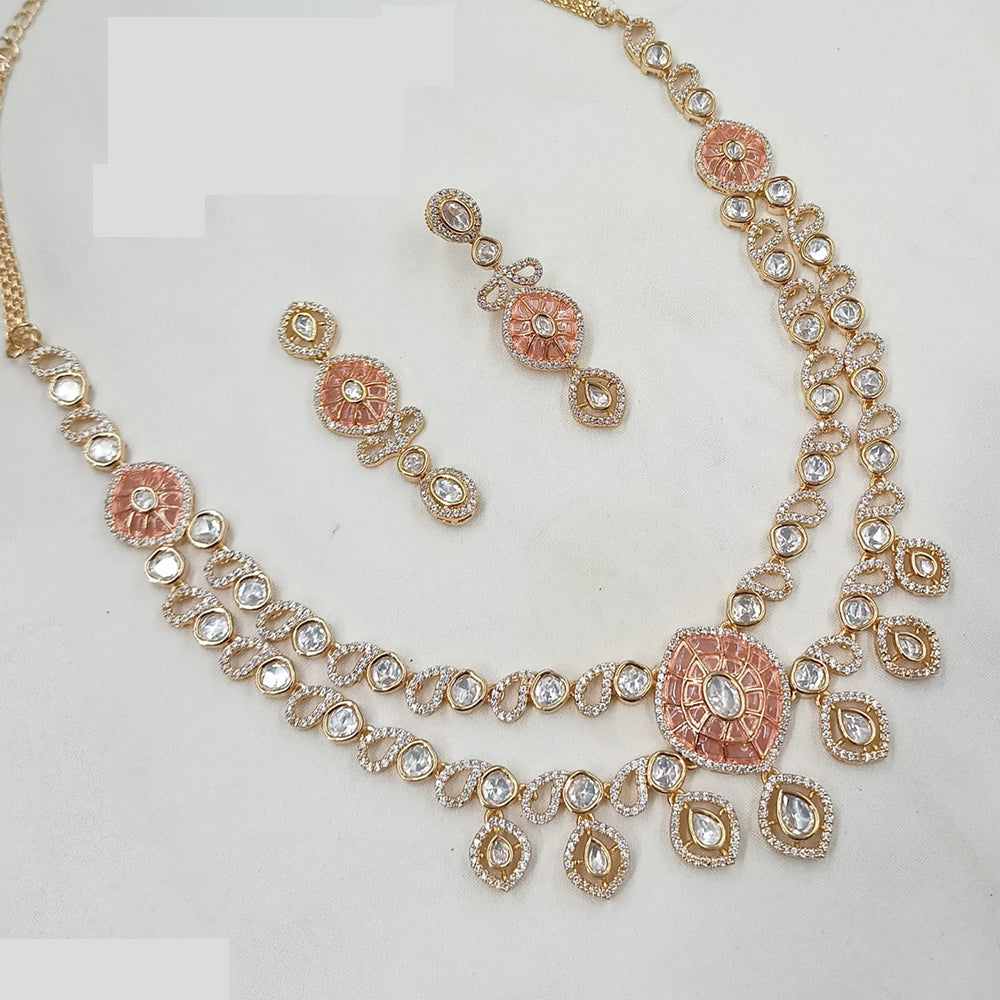 NAFJ Handcrafted Polki Kundan Multi Layer Necklace Set for Festive And Wedding Wear