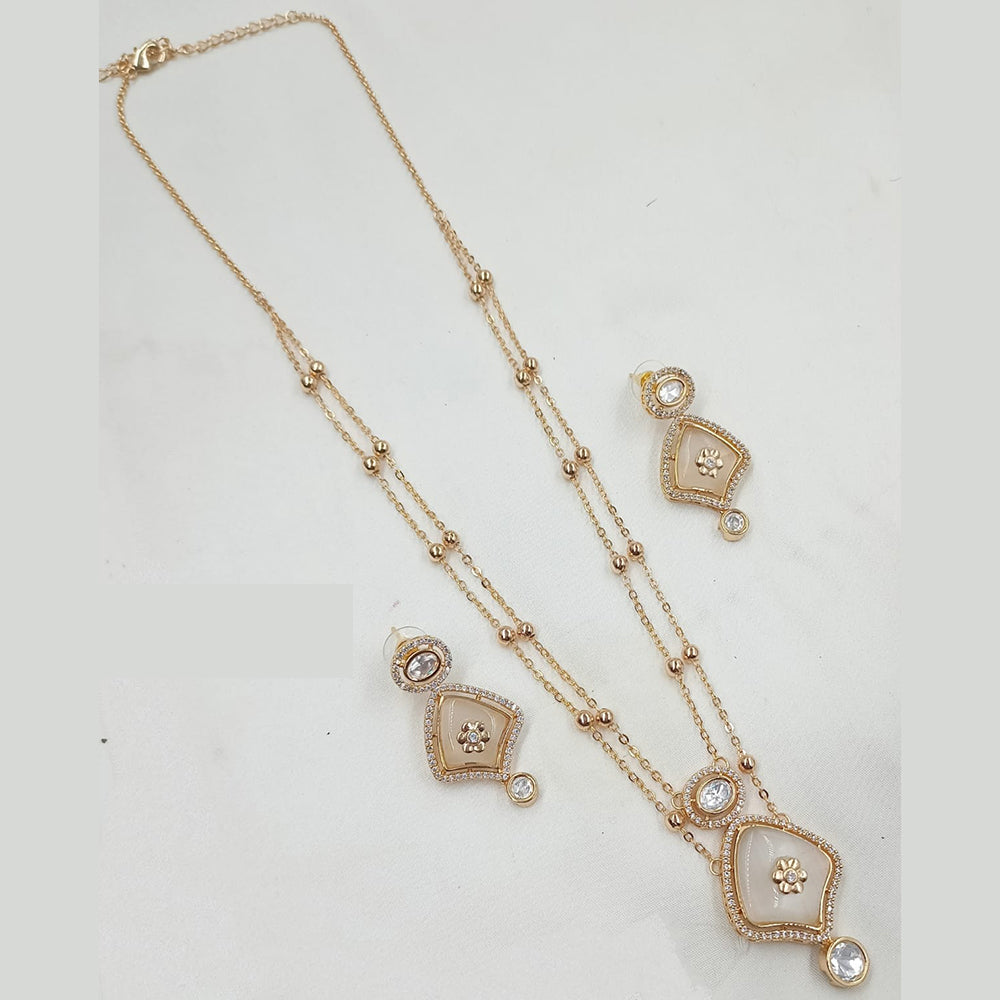 NAFJ Timeless Classic Polki Kundan Long Necklace Set with Earrings For Wedding Wear