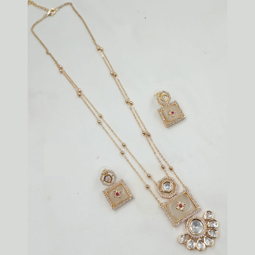 NAFJ Timeless Classic Polki Kundan Long Necklace Set with Earrings For Wedding Wear