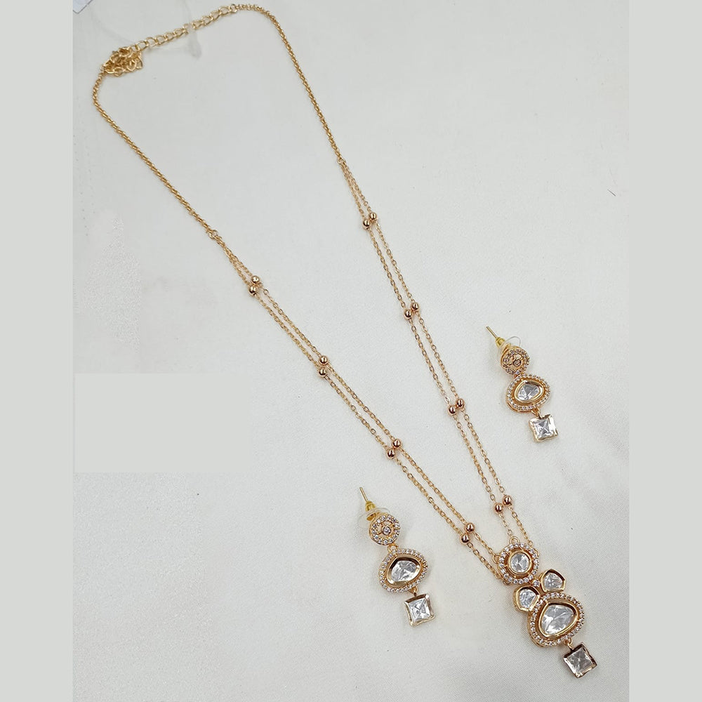 NAFJ Timeless Classic Polki Kundan Long Necklace Set with Earrings For Wedding Wear