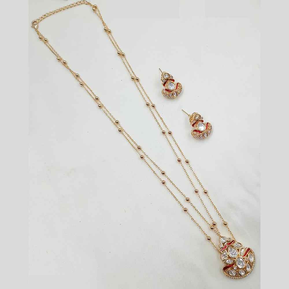 NAFJ Timeless Classic Polki Kundan Long Necklace Set with Earrings For Wedding Wear