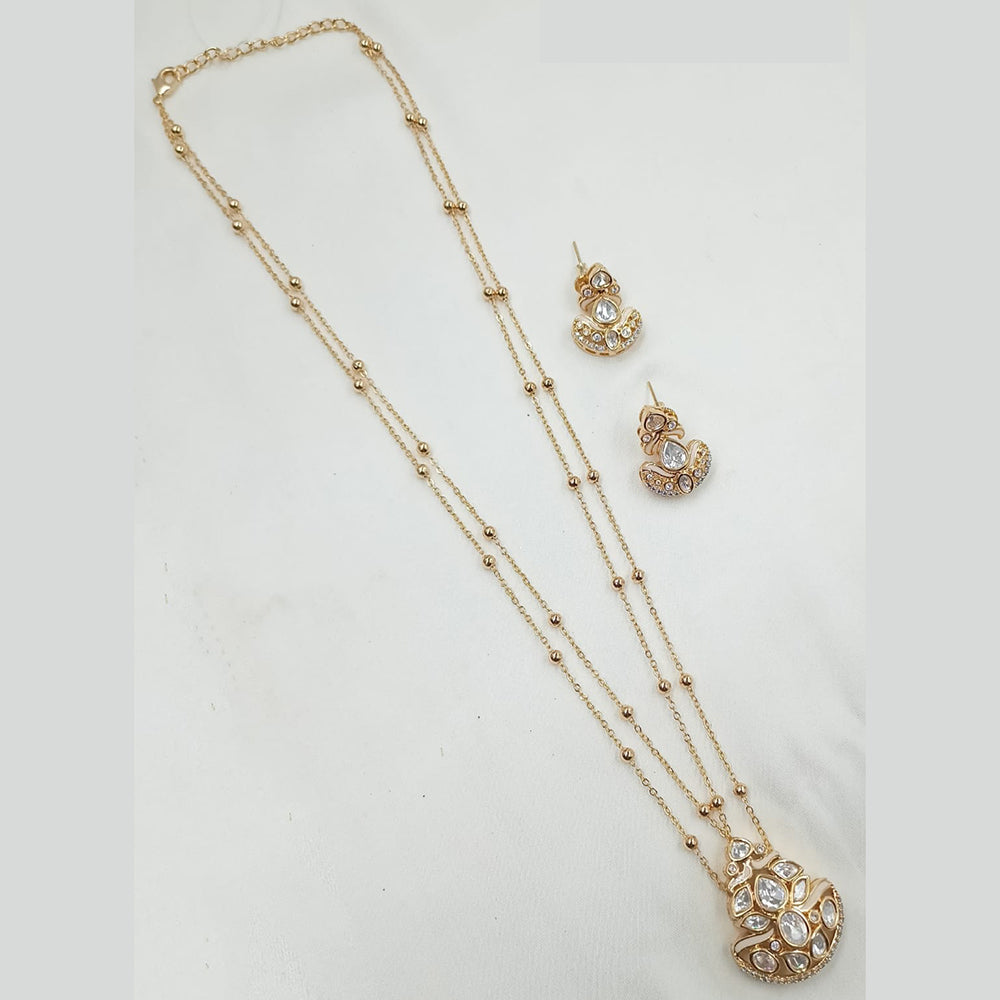 NAFJ Timeless Classic Polki Kundan Long Necklace Set with Earrings For Wedding Wear