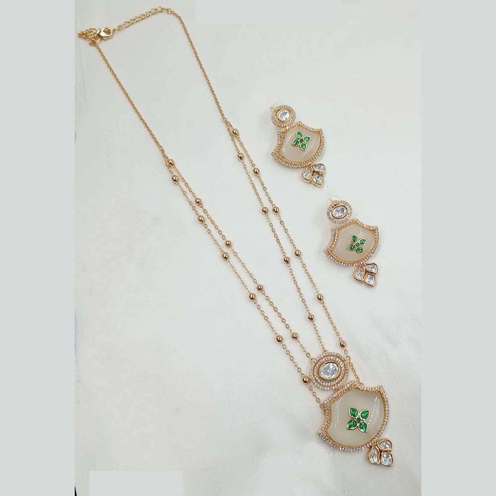 NAFJ Timeless Classic Polki Kundan Long Necklace Set with Earrings For Wedding Wear