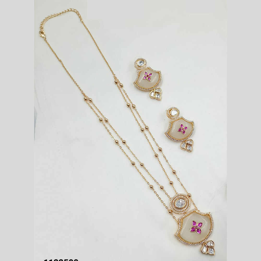 NAFJ Timeless Classic Polki Kundan Long Necklace Set with Earrings For Wedding Wear