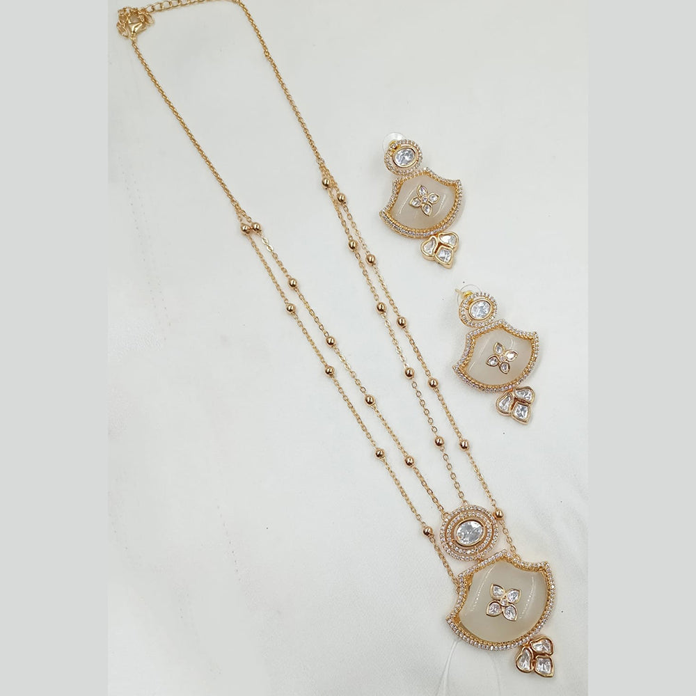 NAFJ Timeless Classic Polki Kundan Long Necklace Set with Earrings For Wedding Wear