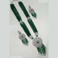 NAFJ Radiant Sparkle American Diamond & Pearl Long Necklace Jewellery Set for Party & Ethnic Wear