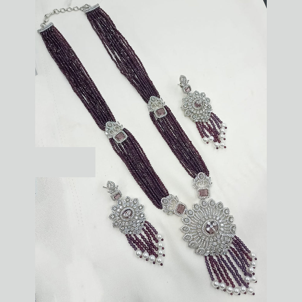 NAFJ Radiant Sparkle American Diamond & Pearl Long Necklace Jewellery Set for Party & Ethnic Wear