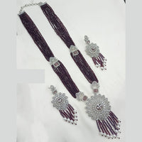NAFJ Radiant Sparkle American Diamond & Pearl Long Necklace Jewellery Set for Party & Ethnic Wear