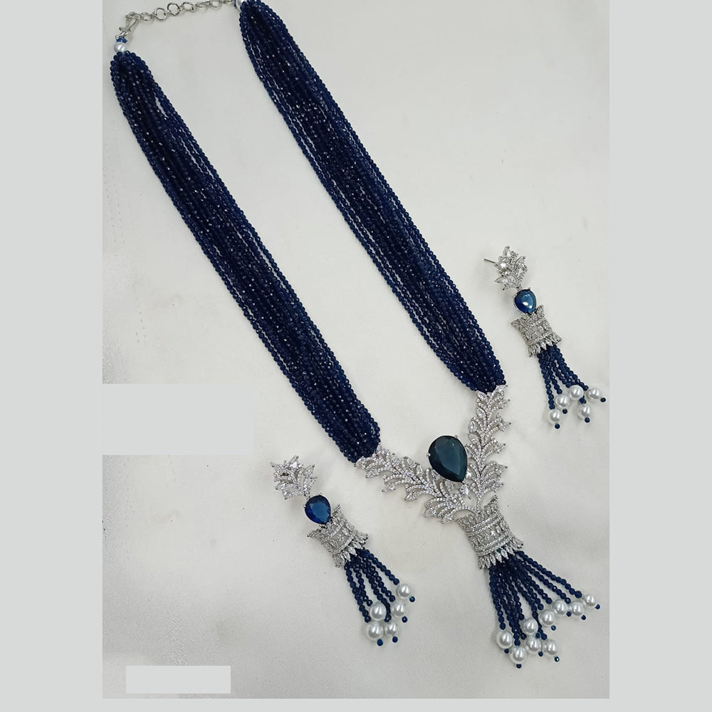 NAFJ Radiant Sparkle American Diamond & Pearl Long Necklace Jewellery Set for Party & Ethnic Wear