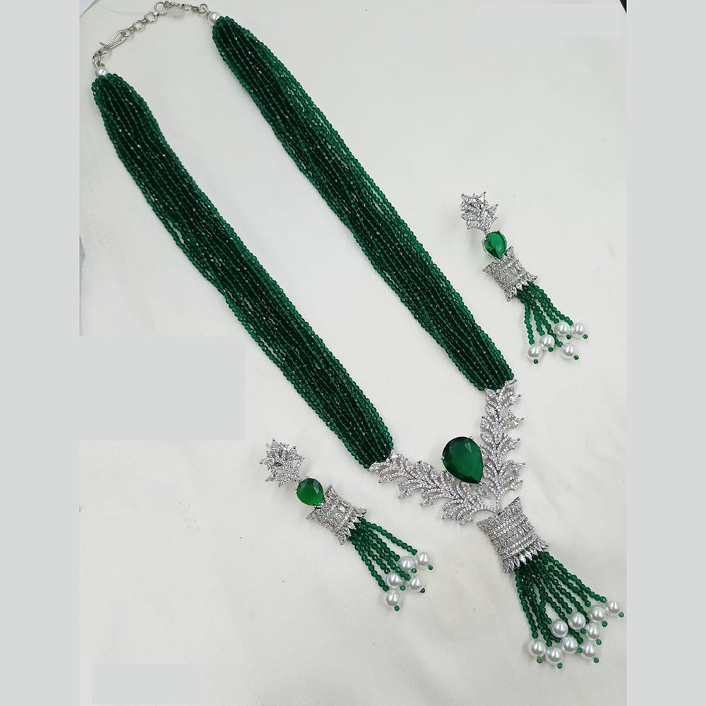 NAFJ Radiant Sparkle American Diamond & Pearl Long Necklace Jewellery Set for Party & Ethnic Wear