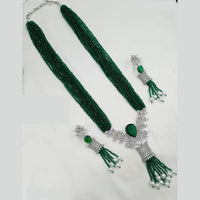 NAFJ Radiant Sparkle American Diamond & Pearl Long Necklace Jewellery Set for Party & Ethnic Wear
