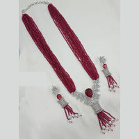 NAFJ Radiant Sparkle American Diamond & Pearl Long Necklace Jewellery Set for Party & Ethnic Wear