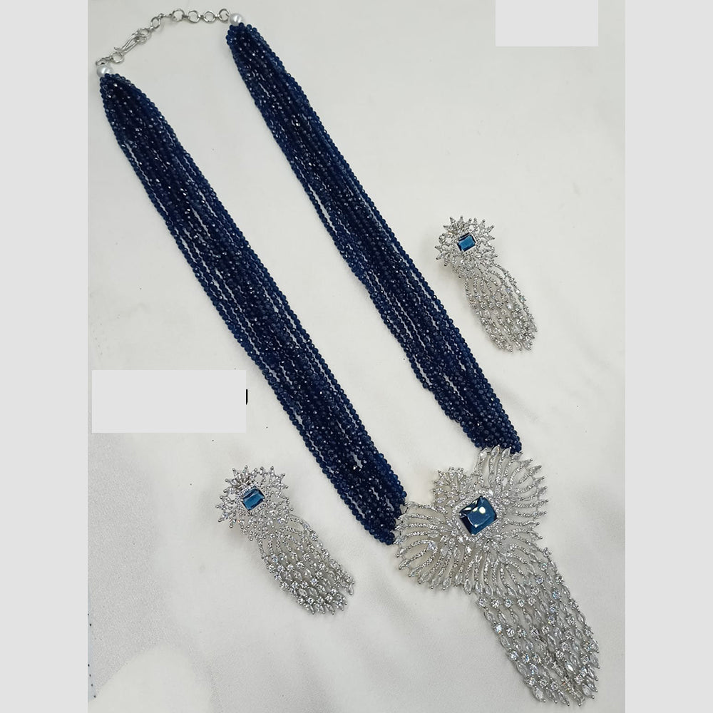 NAFJ Radiant Sparkle American Diamond & Pearl Long Necklace Jewellery Set for Party & Ethnic Wear