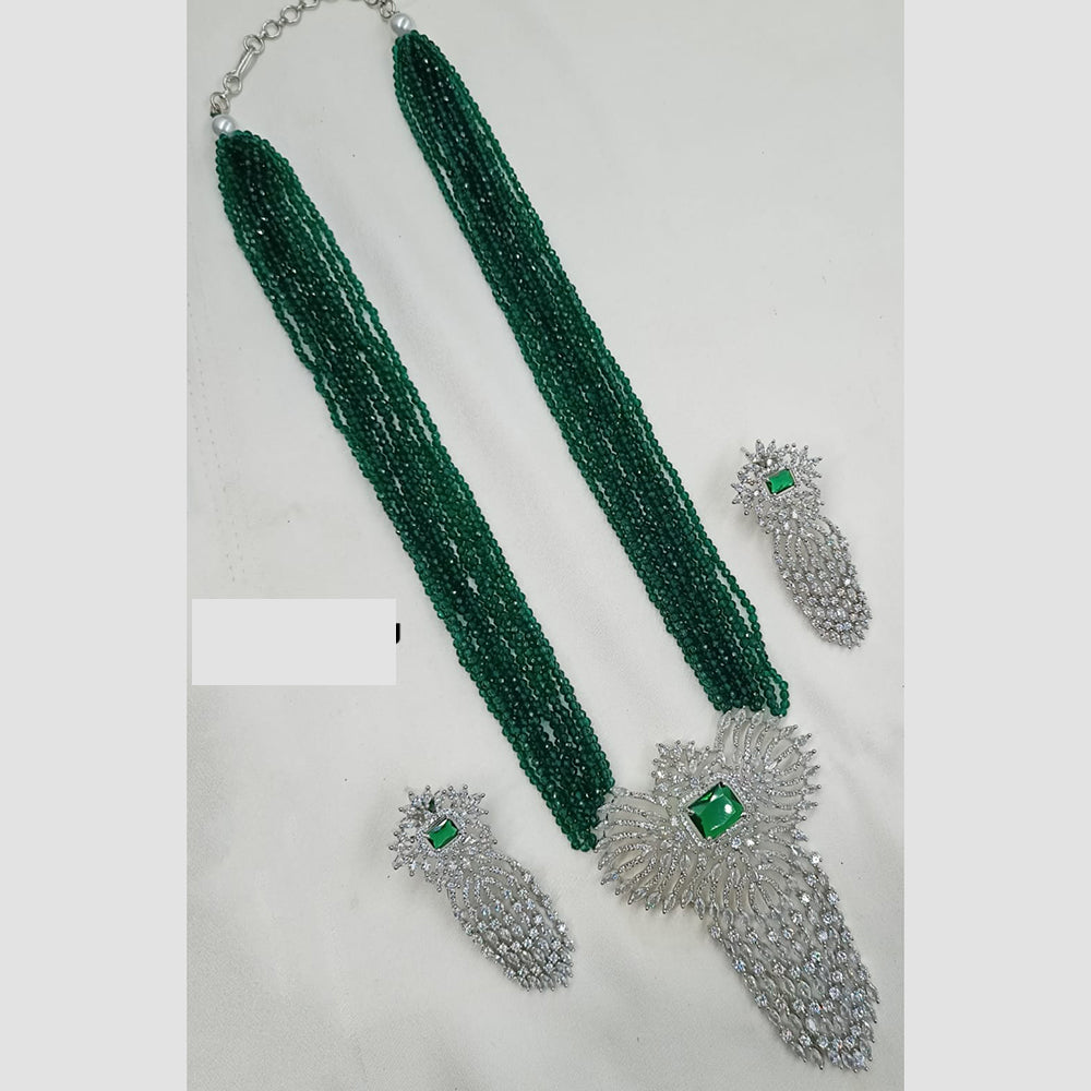 NAFJ Radiant Sparkle American Diamond & Pearl Long Necklace Jewellery Set for Party & Ethnic Wear