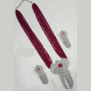NAFJ Radiant Sparkle American Diamond & Pearl Long Necklace Jewellery Set for Party & Ethnic Wear