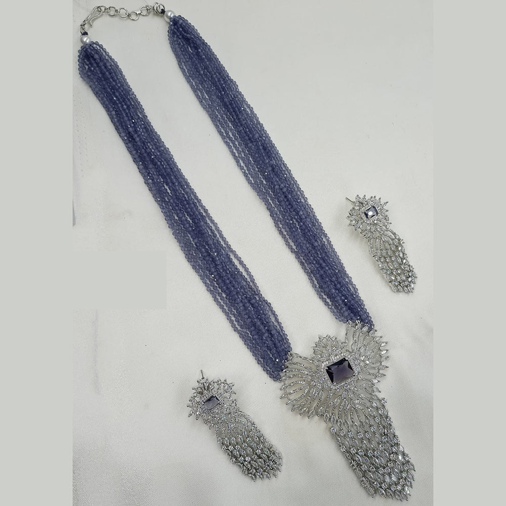 NAFJ Radiant Sparkle American Diamond & Pearl Long Necklace Jewellery Set for Party & Ethnic Wear