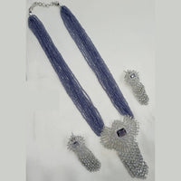 NAFJ Radiant Sparkle American Diamond & Pearl Long Necklace Jewellery Set for Party & Ethnic Wear