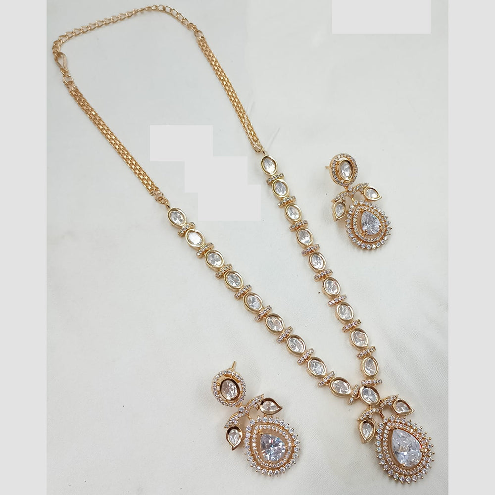 NAFJ Timeless Classic Polki Kundan Long Necklace Set with Earrings For Wedding Wear