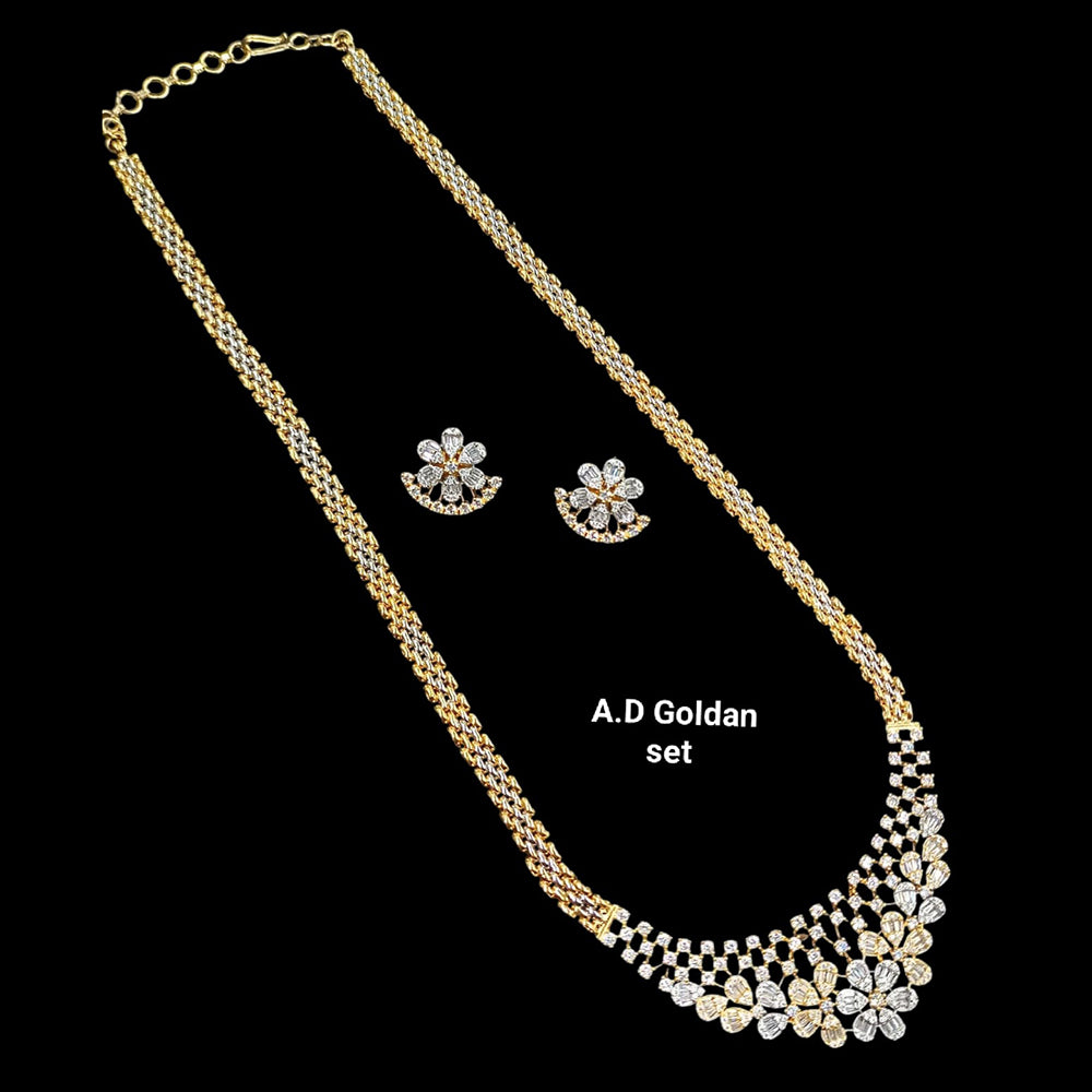NAFJ Radiant Sparkle American Diamond & Pearl Long Necklace Jewellery Set for Party & Ethnic Wear