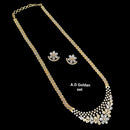 NAFJ Radiant Sparkle American Diamond & Pearl Long Necklace Jewellery Set for Party & Ethnic Wear