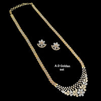 NAFJ Radiant Sparkle American Diamond & Pearl Long Necklace Jewellery Set for Party & Ethnic Wear