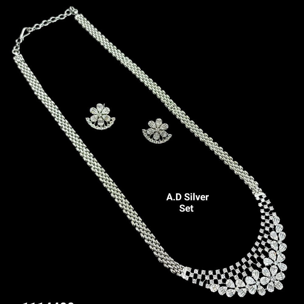 NAFJ Radiant Sparkle American Diamond & Pearl Long Necklace Jewellery Set for Party & Ethnic Wear