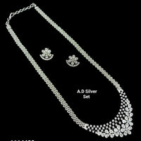 NAFJ Radiant Sparkle American Diamond & Pearl Long Necklace Jewellery Set for Party & Ethnic Wear