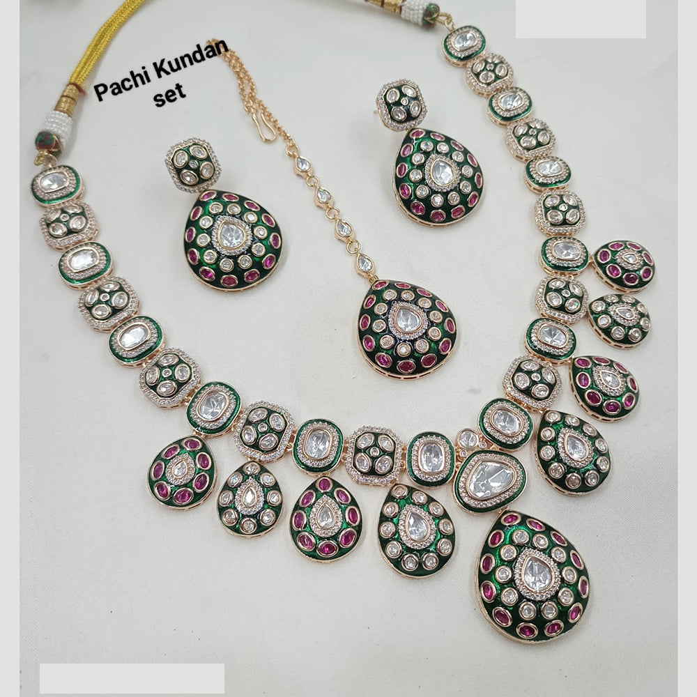 NAFJ Timeless Classic Polki Kundan Long Necklace Set with Earrings For Wedding Wear