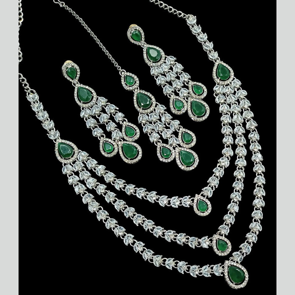 NAFJ Radiant Sparkle Multi Layer American Diamond Long Necklace Jewellery Set for Party & Ethnic Wear