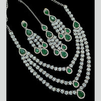 NAFJ Radiant Sparkle Multi Layer American Diamond Long Necklace Jewellery Set for Party & Ethnic Wear