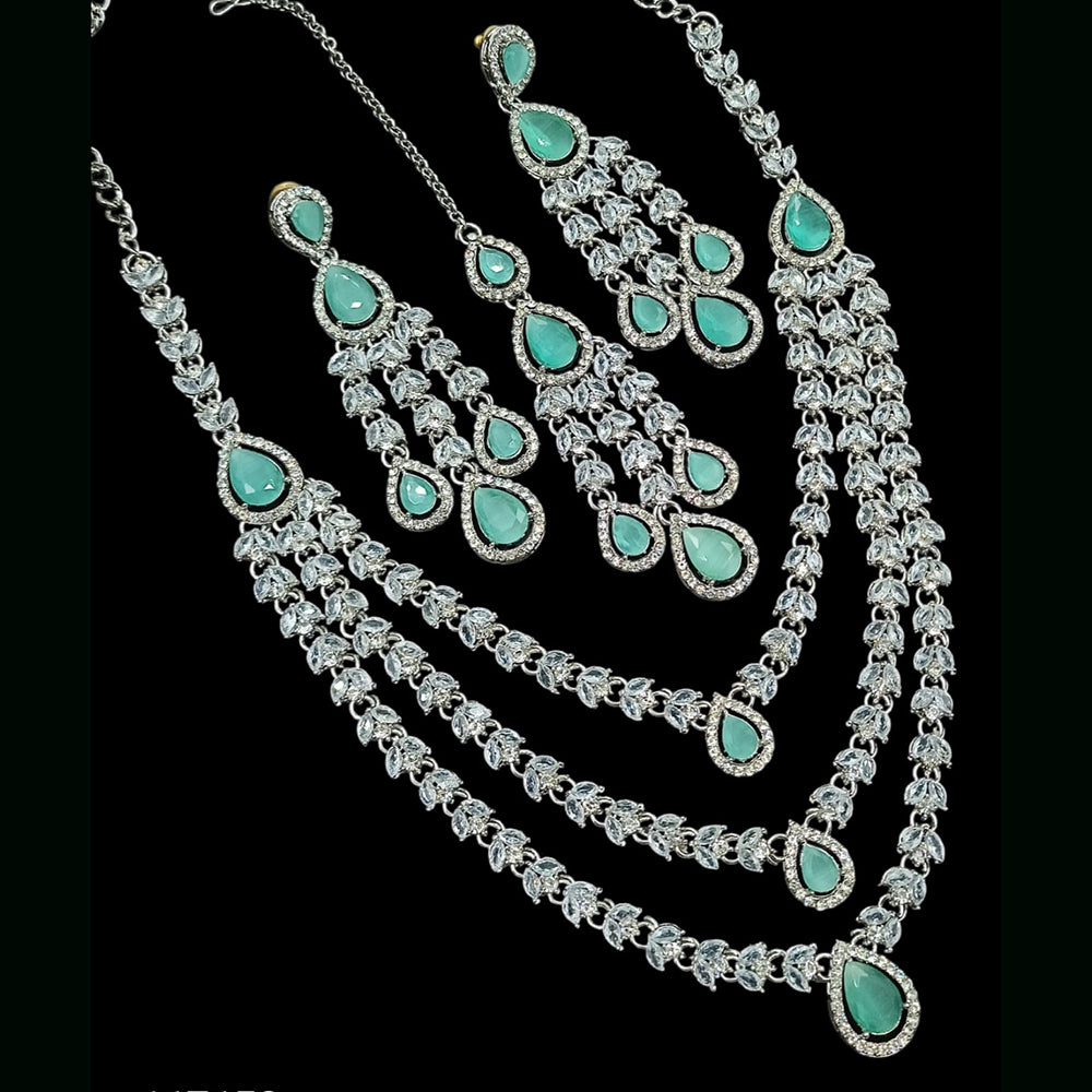 NAFJ Radiant Sparkle Multi Layer American Diamond Long Necklace Jewellery Set for Party & Ethnic Wear